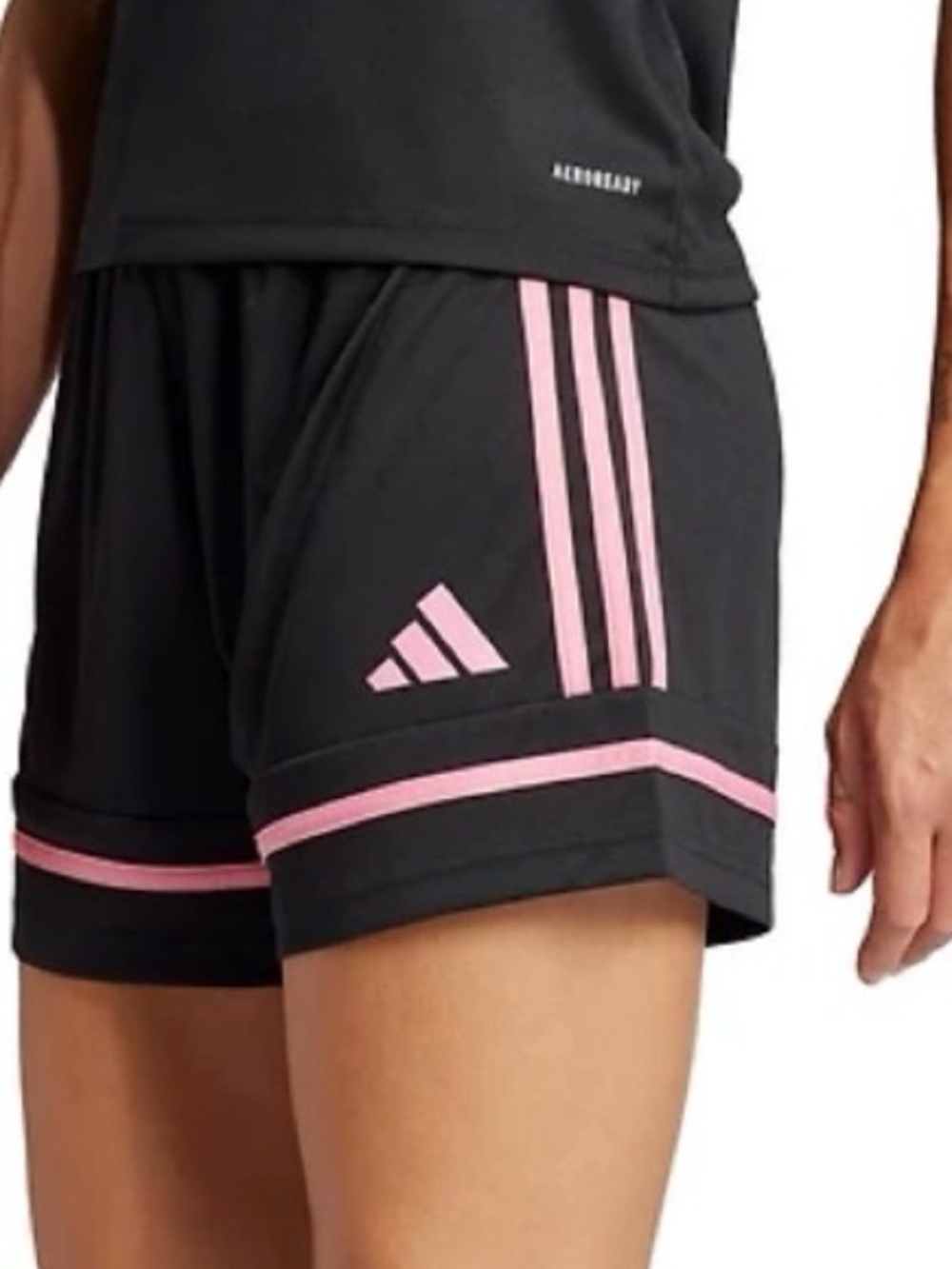 adidas Squadra 25 Black Athletic Shorts with Pink Stripes